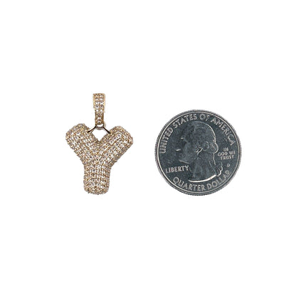 10K Yellow Gold Y Letter With Stone Pendant Size 0.5