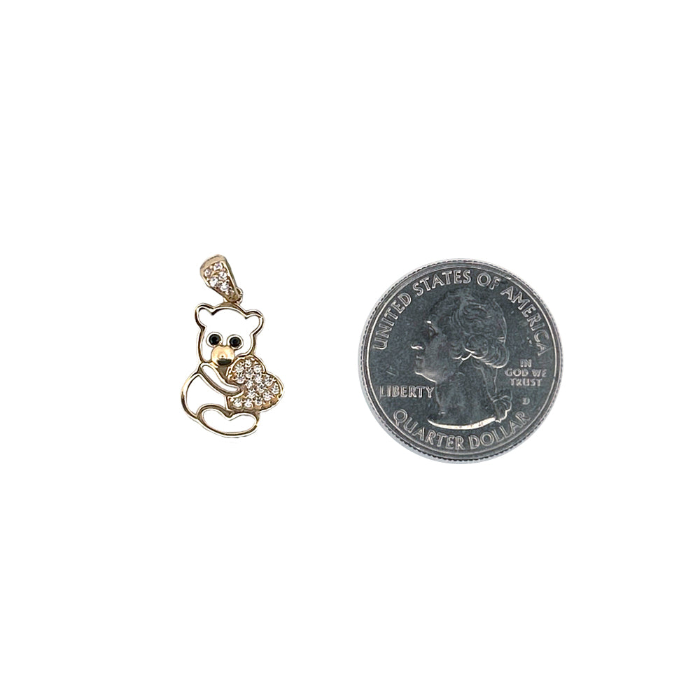 10K Yellow Gold Teddy Bear Shape With Stone Heart Pendant