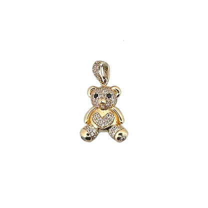 10K Yellow Gold Heart Belly Bear with Stone Pendant