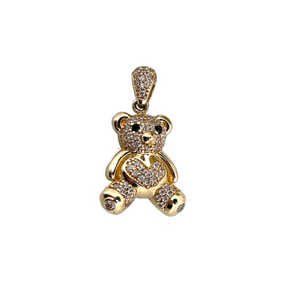 10K Yellow Gold Heart Belly Bear with Stone Pendant