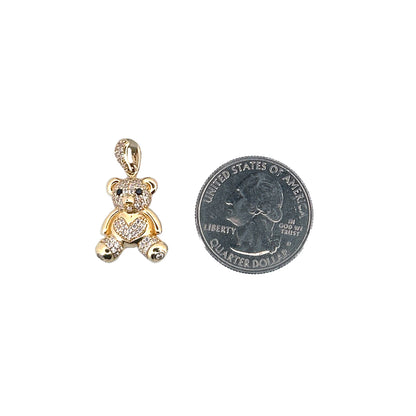 10K Yellow Gold Heart Belly Bear with Stone Pendant