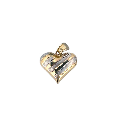 10K Yellow Gold Heart Stripes Two Colors White and Yellow Pendant