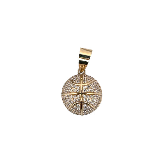 14K Yellow Gold Half Basketball Pendant