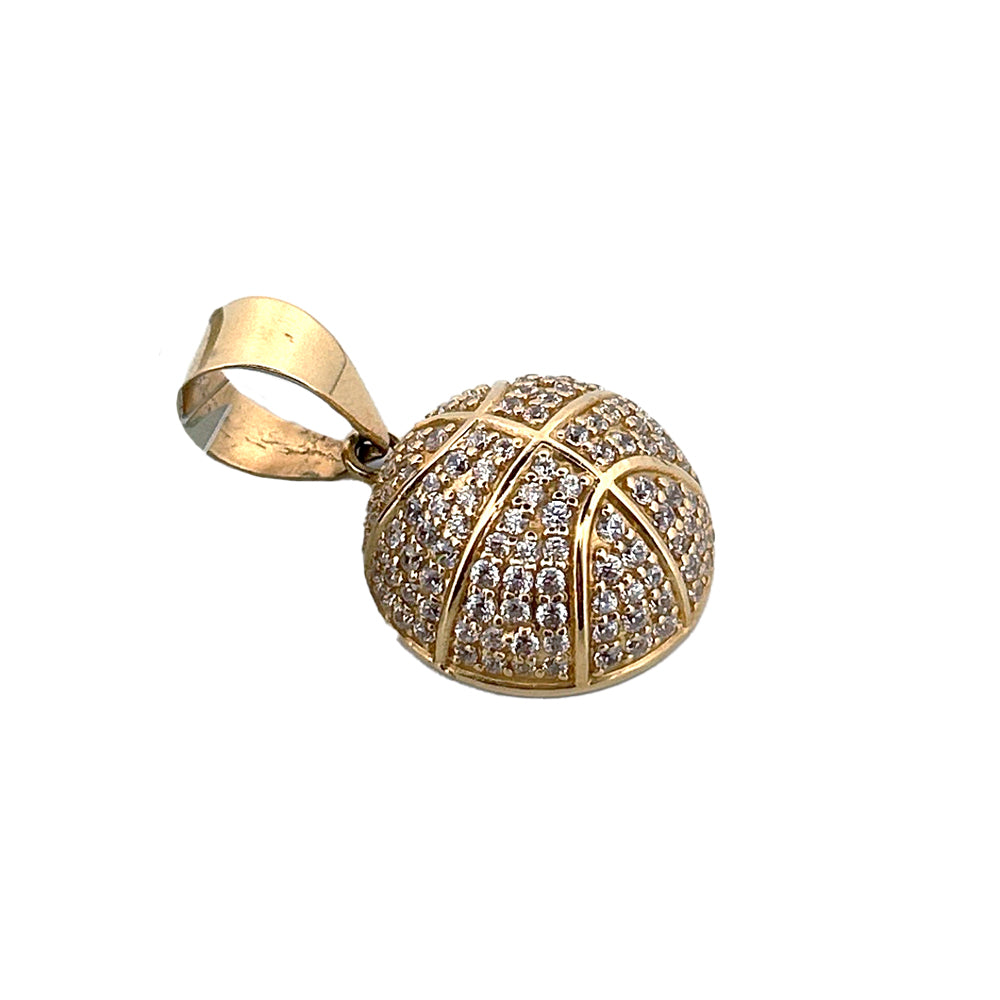 14K Yellow Gold Half Basketball Pendant