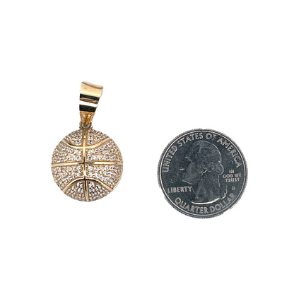 14K Yellow Gold Half Basketball Pendant