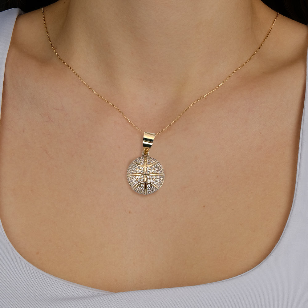 14K Yellow Gold Half Basketball Pendant
