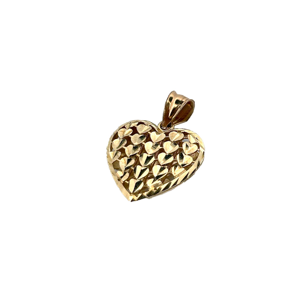 10K Yellow Gold Heart With Many Hearts Pendant