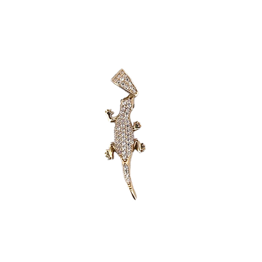 10K Yellow Gold Gecko Stone Pendant Necklace