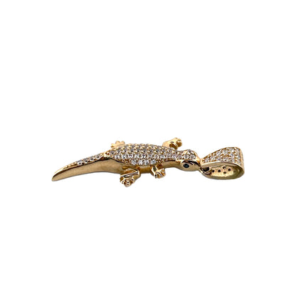10K Yellow Gold Gecko Stone Pendant Necklace