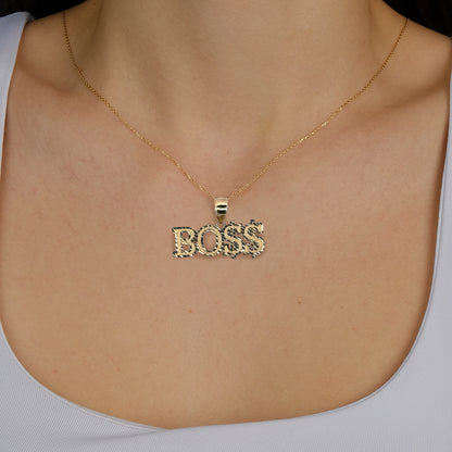 10K Yellow Gold Boss Dollar Sign Pendant Necklace
