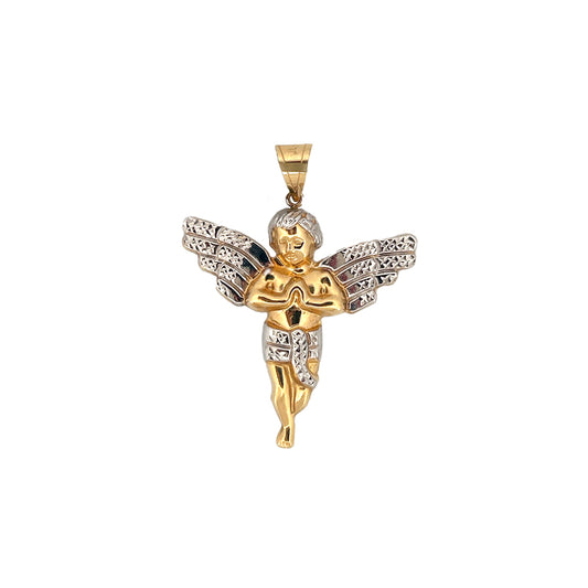 10K Yellow Gold Praying Angel Pendant Necklace