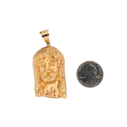 10K Yellow Gold Pendant Jesus Christ Face Head Necklace