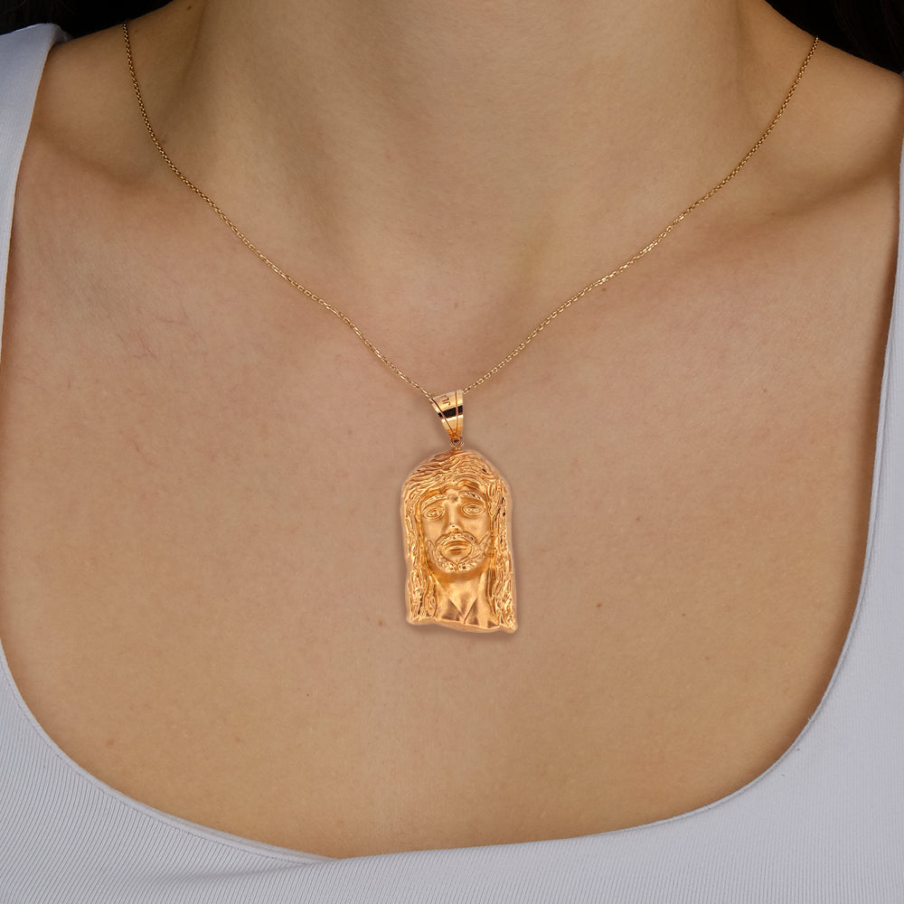 10K Yellow Gold Pendant Jesus Christ Face Head Necklace