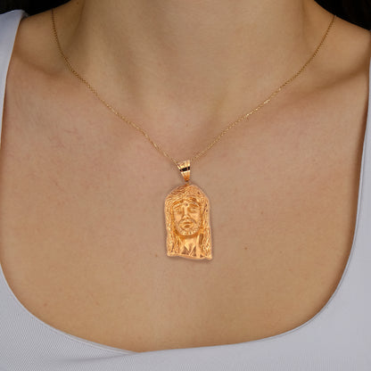 10K Yellow Gold Pendant Jesus Christ Face Head Necklace