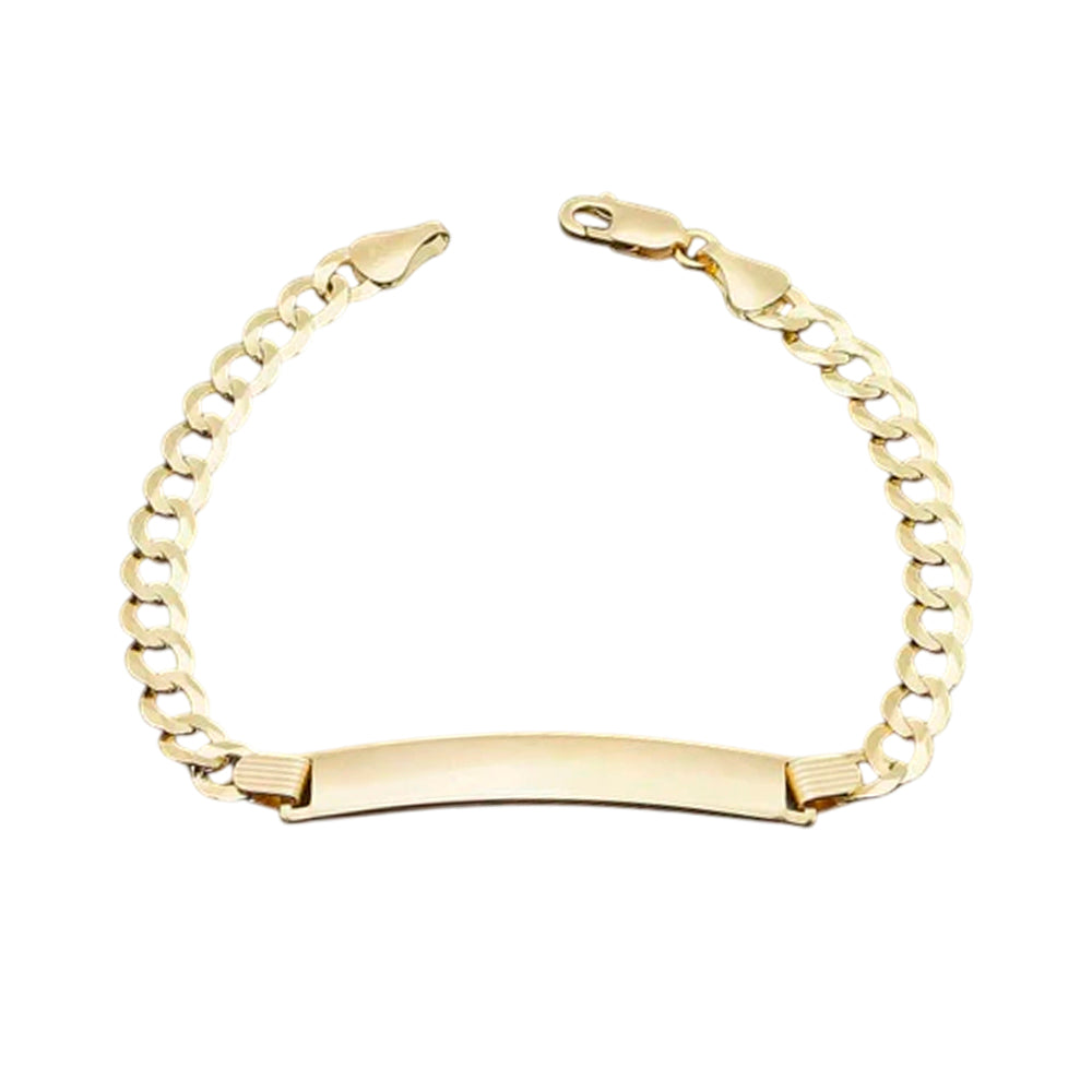 14K Gold Solid Curved Name ID Bracelet 8x3.6mm 4.5g