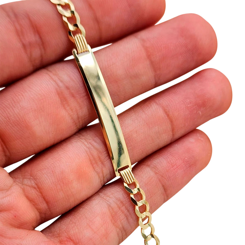 14K Gold Solid Curved Name ID Bracelet 8x3.6mm 4.5g