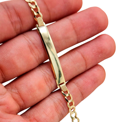 14K Gold Solid Curved Name ID Bracelet 8x3.6mm 4.5g