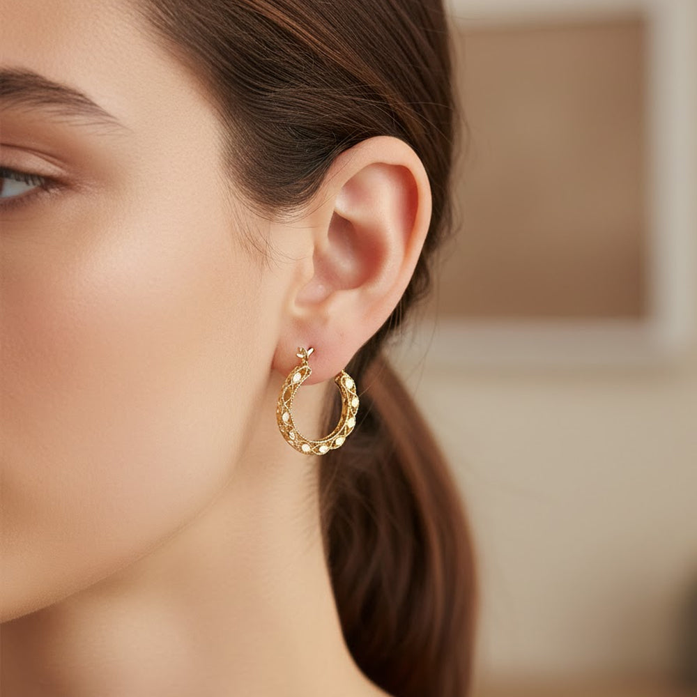 Twisted Leaf Hoops Earring 10K 0.5