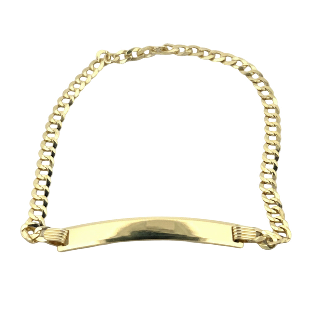 14K Gold Solid Curved Name ID Bracelet 8x3.6mm 4.5g