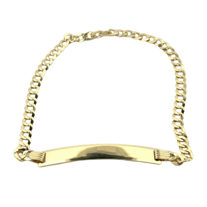 14K Gold Solid Curved Name ID Bracelet 8x3.6mm 4.5g