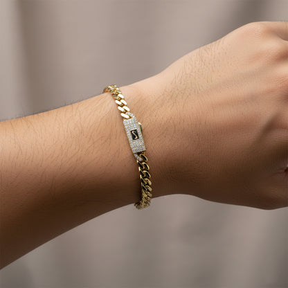 Original Classic Link With Stone lock Monaco Bracelet 10K  5mm 7.5