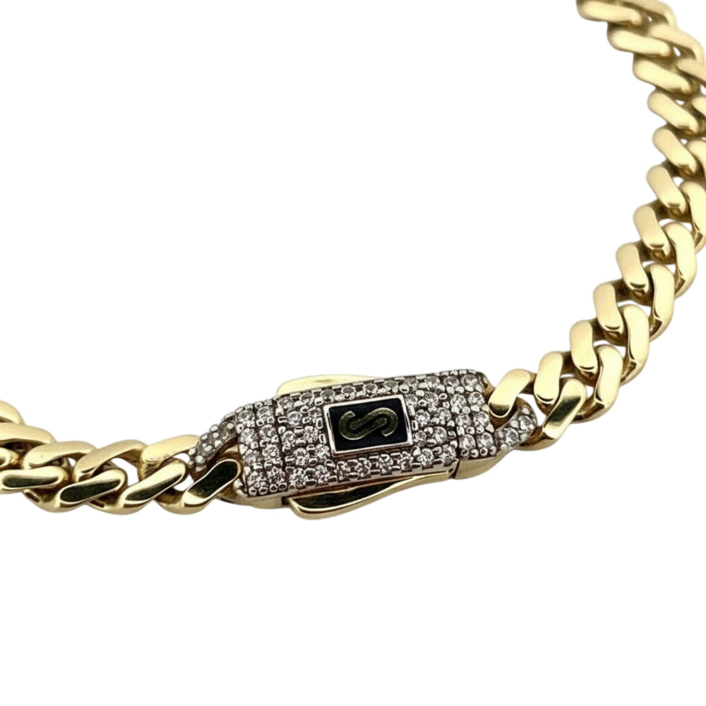 Original Classic Link With Stone lock Monaco Bracelet 10K  5mm 6.5