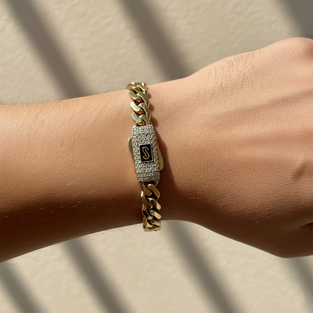 Original Classic Link With Stone lock Monaco Bracelet 10K  5mm 6.5