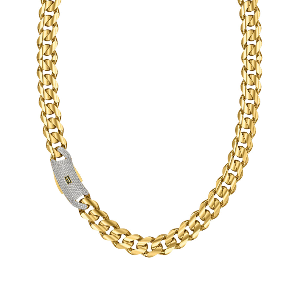 14K Yellow Gold Monaco Classic Link With Stone Chain 20'' x 9.5mm