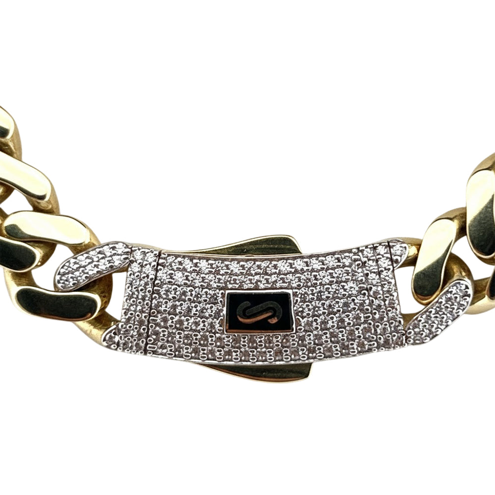 14K Yellow Gold Monaco Classic Link With Stone Chain 20'' x 9.5mm