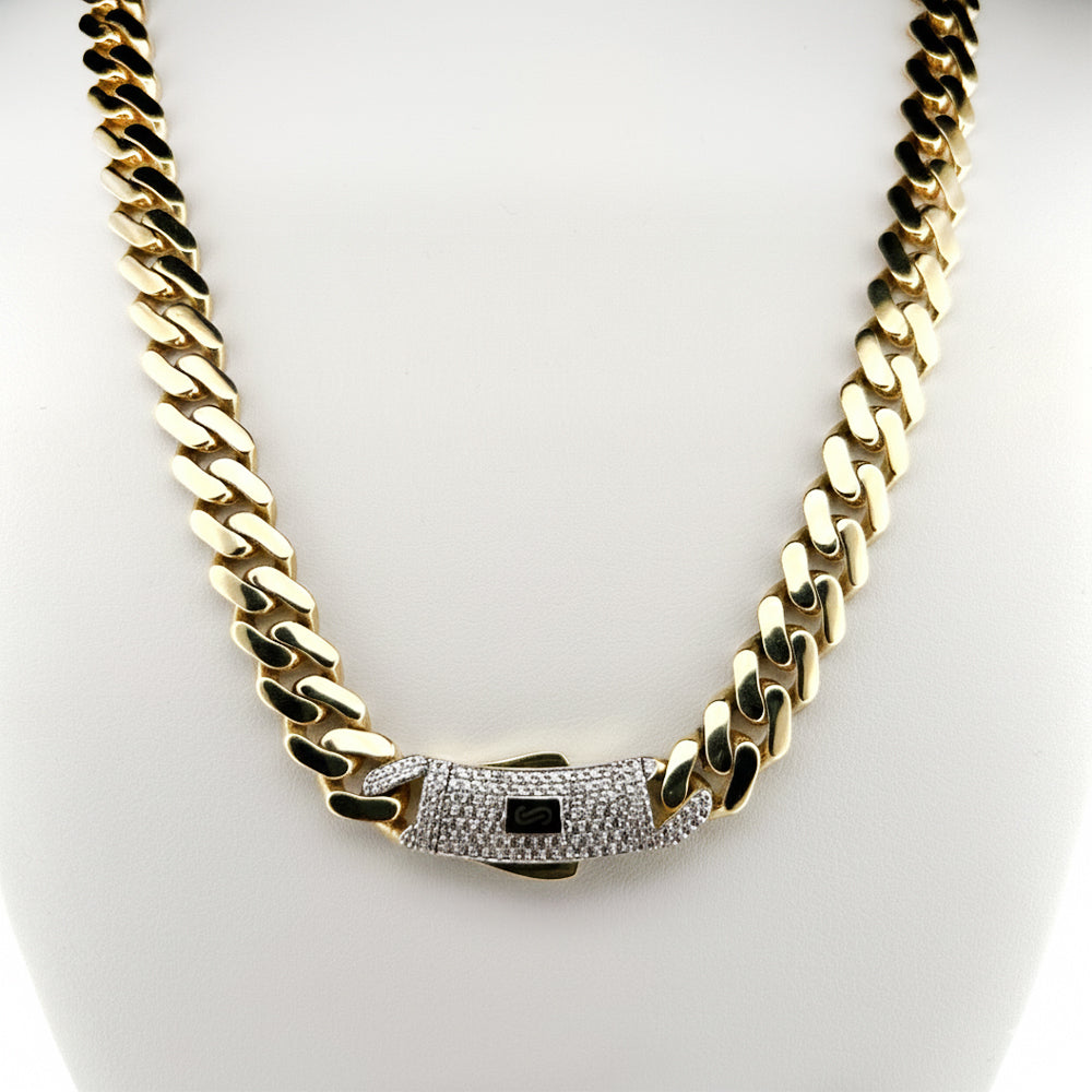 14K Yellow Gold Monaco Classic Link With Stone Chain 20'' x 9.5mm