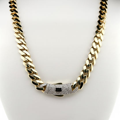 14K Yellow Gold Monaco Classic Link With Stone Chain 20'' x 9.5mm