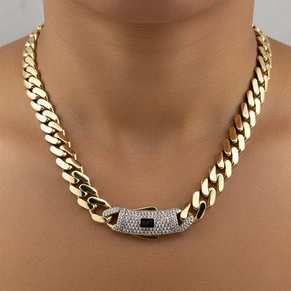 14K Yellow Gold Monaco Classic Link With Stone Chain 20'' x 9.5mm