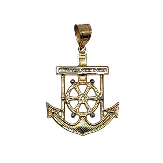 Marine Anchor Pendant Real 10K Gold Necklace Jewelry