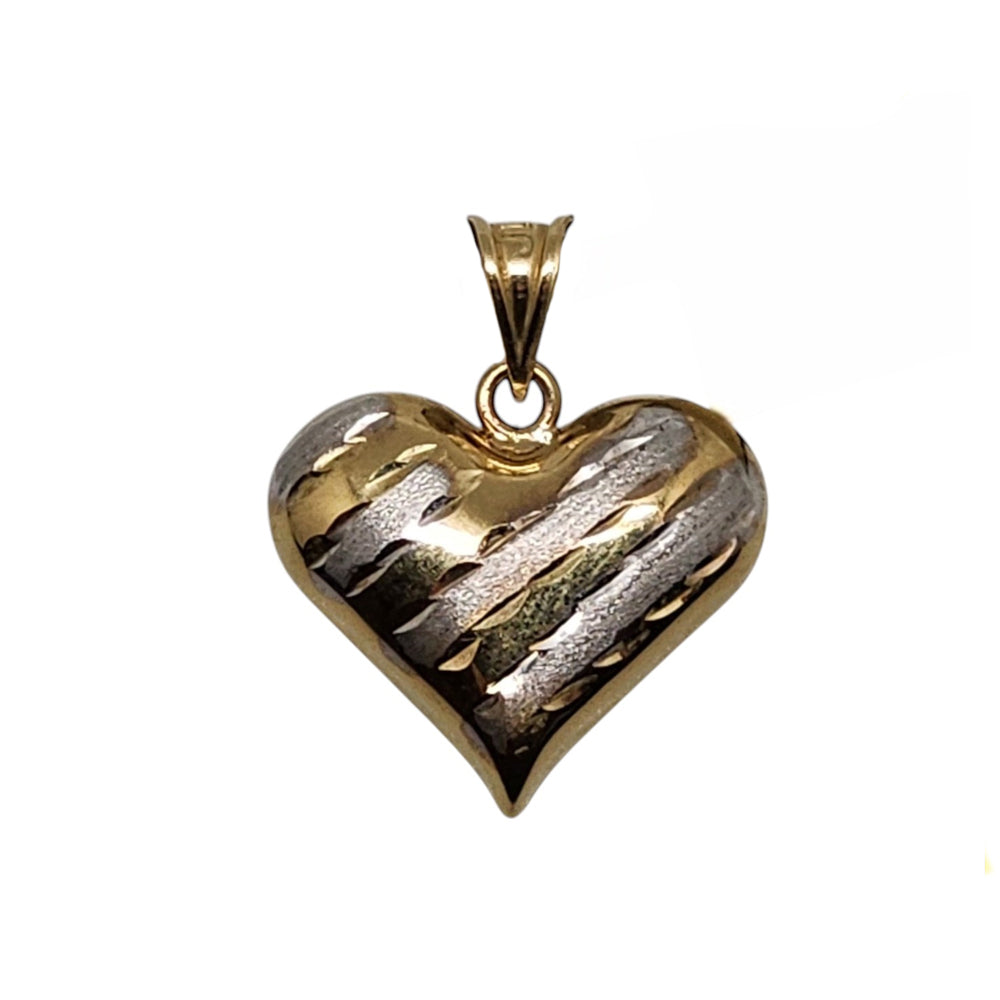 Heart Stripes Two Colors White and Yellow Pendant 10K