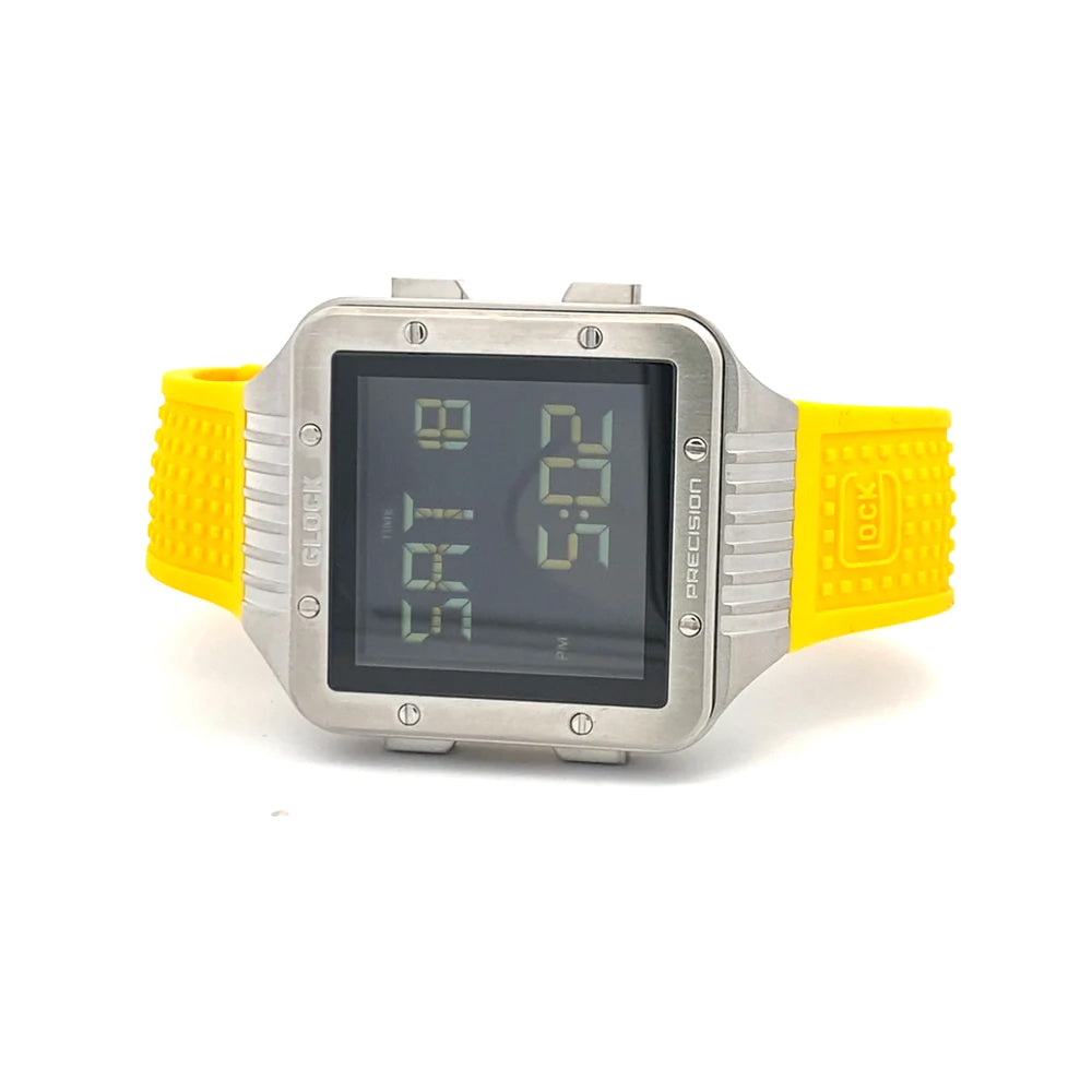 Glock Precision Men Watch. Silver Steel Case / Yellow Silicone Strap 23-1-22