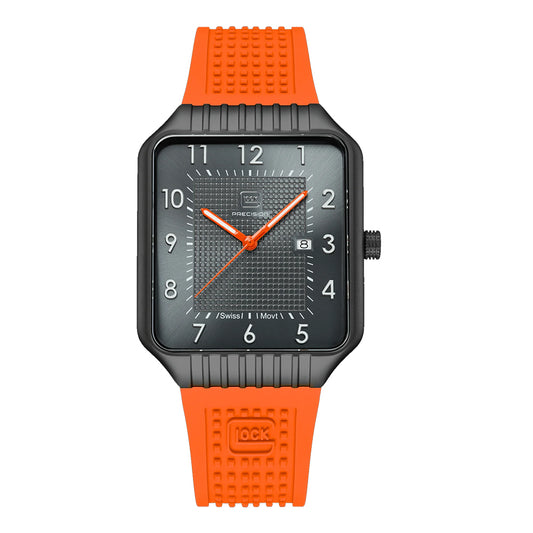 Glock Precision Men Watch. Black Steel Case / Orange Silicone Strap 2-1-24