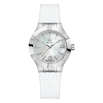 Glock Precision Women Watch. Silver Steel Case / White Silicone Strap GW-32-1-20