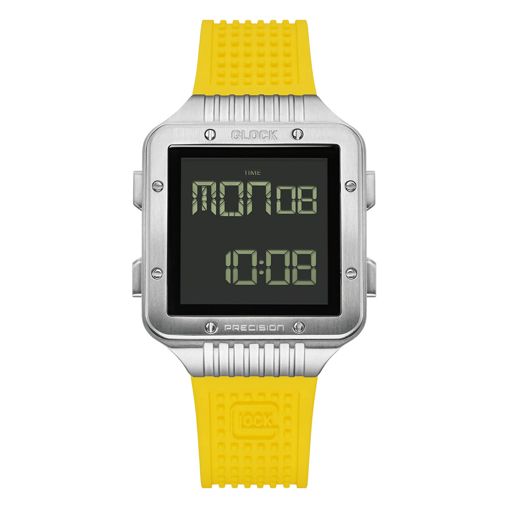 Glock Precision Men Watch. Silver Steel Case / Yellow Silicone Strap GW-23-1-22