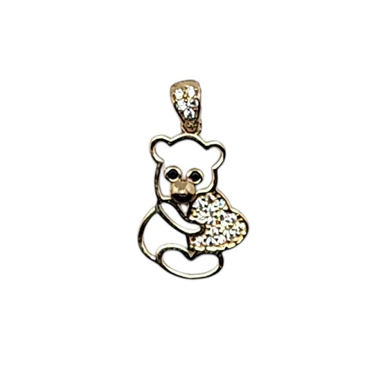 Teddy Bear Shape With Stone Heart Pendant 10K