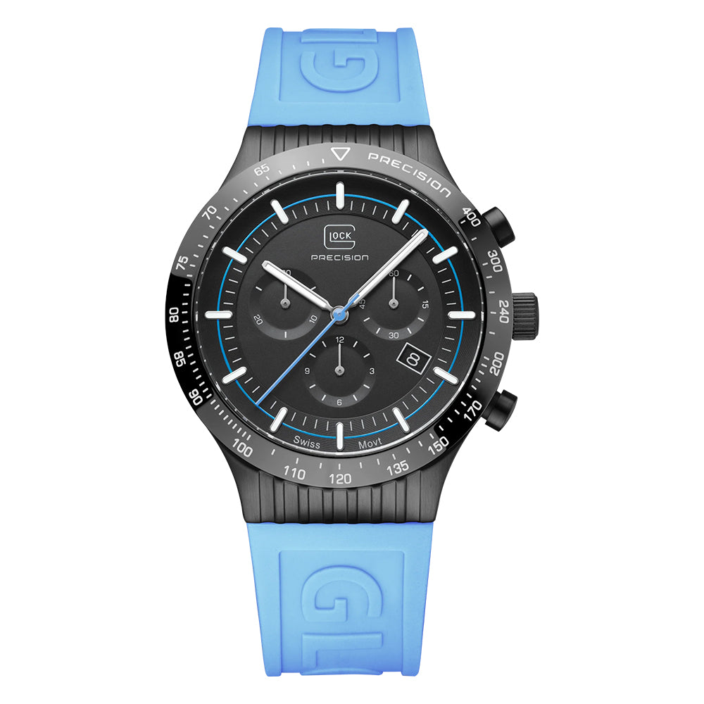Glock Precision Men Watch. Black Steel Case / Blue Silicone Strap GW-34-2-24
