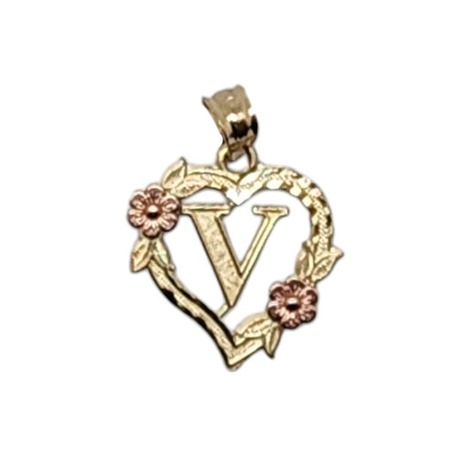 Heart With Letter V Pendant 10K