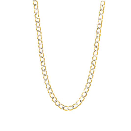 10K Yellow Gold Curb Flat Pave Chain Necklace 20'' x 4.5mm