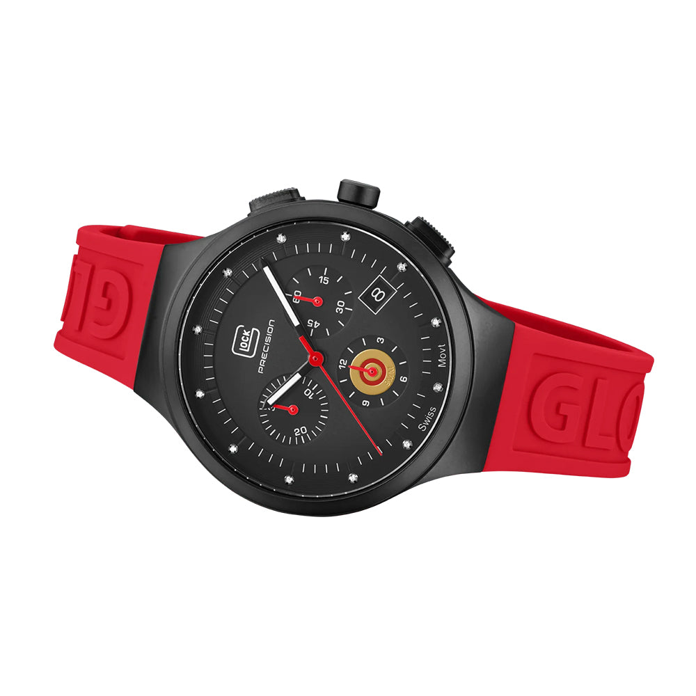 Glock Precision Woman Watch. Black Steel Case / Red Silicone Strap GW-16-1-18