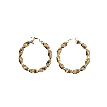 Twisted Hoops Earring Real 14K Gold Jewelry Size 1.5