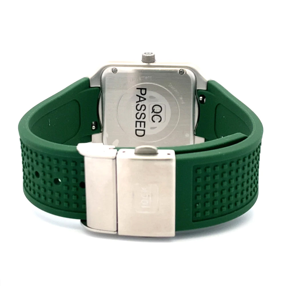 Glock Precision Men Watch. Silver Steel Case / Green Silicone Strap 5-1-24