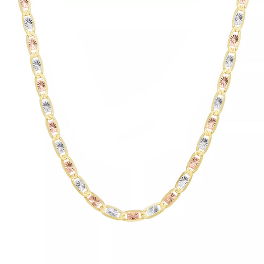 14K Yellow Gold Chain Necklace Valentino Tri Color 22'' x 3.6mm