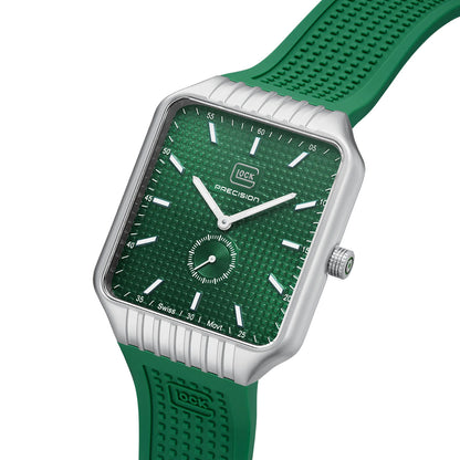 Glock Precision Men Watch. Silver Steel Case / Green Silicone Strap GW--5-1-24