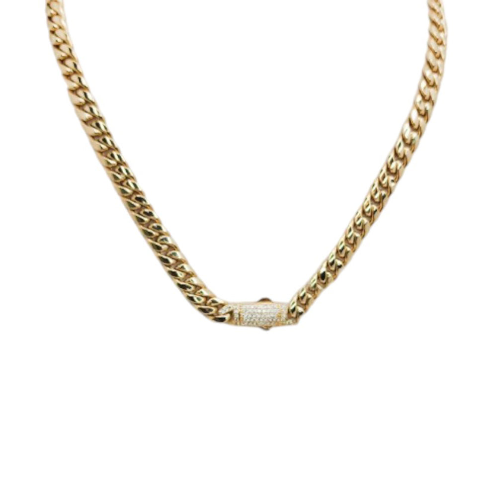 Cuban Link Generic With Stone Lock Monaco Style Chain 14K 16X7.5