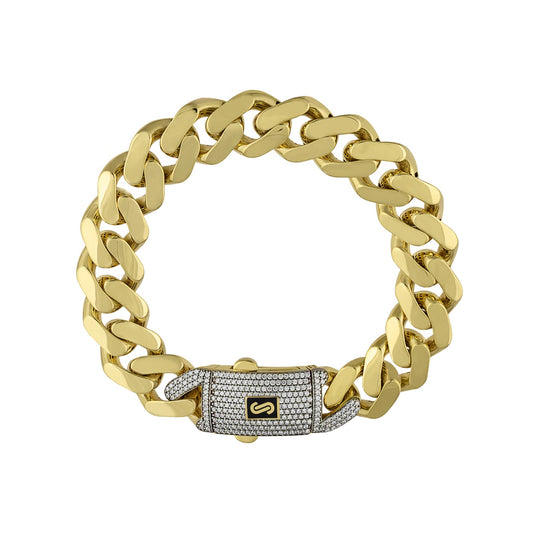 10K Yellow Gold Monaco Original Edge Link Bracelet with Stone Lock 10mm x 18.5''