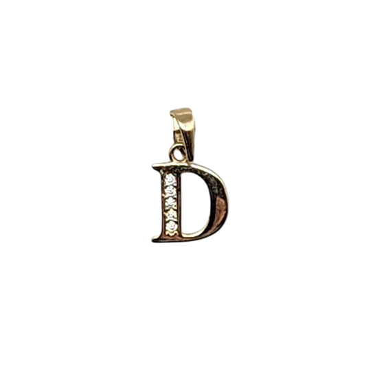 Letter D Stone Pendant Real 14K Gold Necklace Jewelry